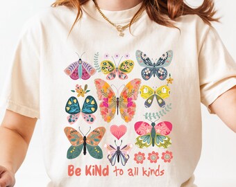 Colorful Butterfly Inclusion Shirt, Ring-Spun Cotton Relaxed Fit Tee, Kindness & Neurodiversity Awareness Gift