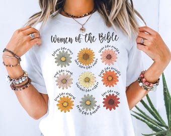 Christian Women's Tee, Bible Heroines Graphic Comfort Colors Shirt, Boho Faith Apparel, Scripture Gift, Spiritual Feminine Clothing