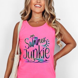 Pink Cotton Beach Tank Top, Tropical Summer Seaside Apparel, Lightweight Vacation Wear