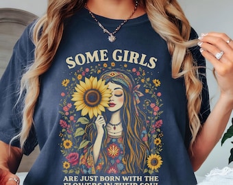 Bohemian Floral T-Shirt | Some Girls Are Just Born With It | Oversized Comfort Colors 1717 Tee | Retro Aesthetic Shirt | Trendy Gift for Her