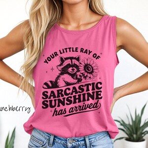Ray of Sarcastic Sunshine Tank Top, Funny Raccoon Meme Graphic, Comfort Colors Garment Dyed Summer Outfit, Sassy Humor Lake Gift