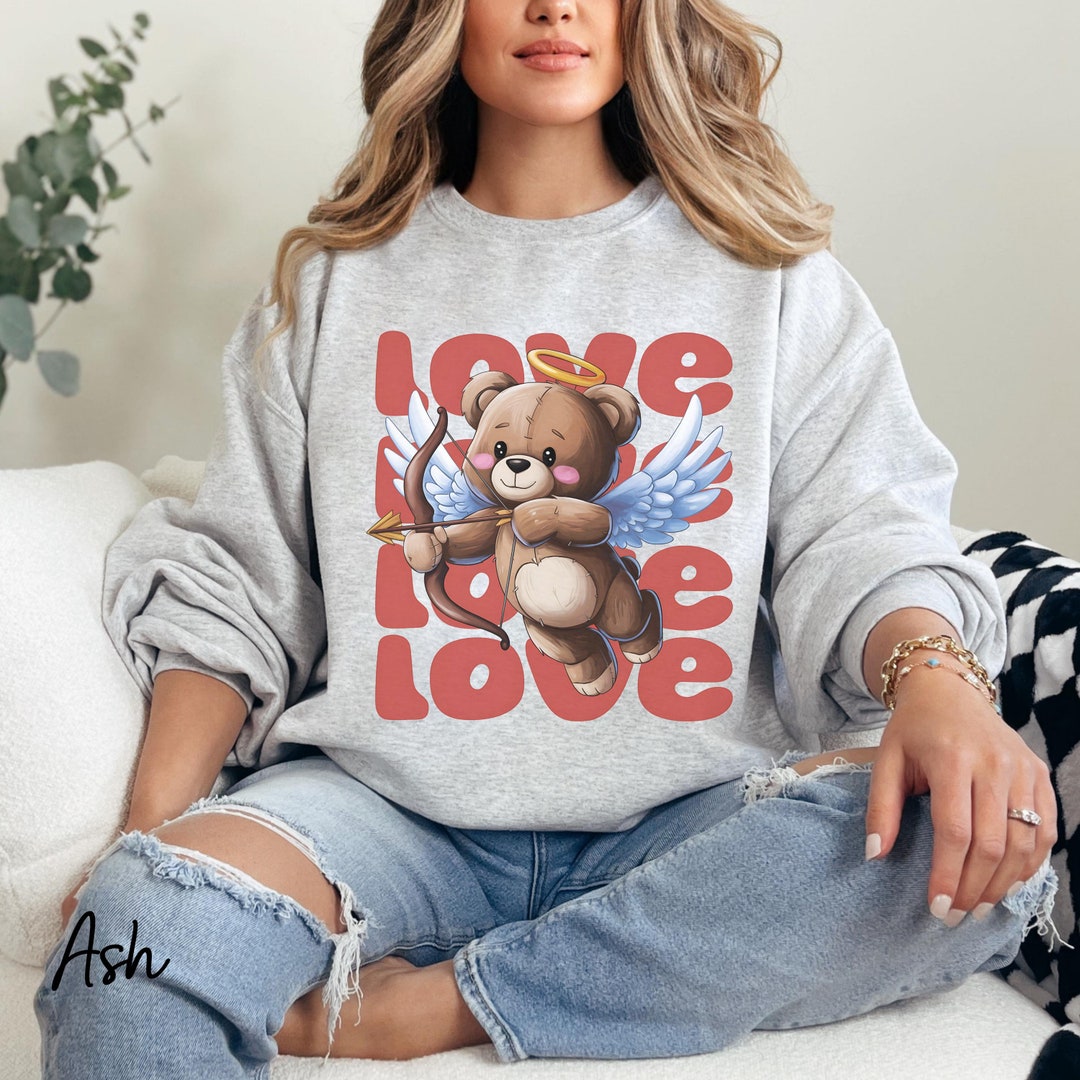 Retro 90s Angel Love Bear Crewneck Sweatshirt, Cute Valentine's Gift ...