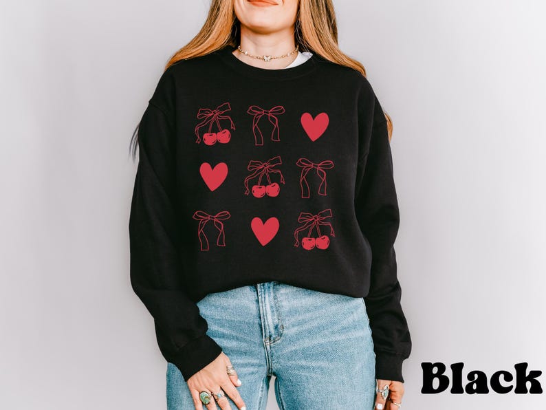 Zacht kersensweater | Oversized esthetische top | Krabbelafbeelding en strikontwerp | Mode-outfit voor vrijetijdskleding | Gezellige winterkleding afbeelding 4