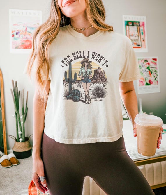Western Cowgirl Tee | Yeehaw Country Cotton Shirt | Concert Festival Outfit | Boxy Fit Graphic Top | Summer Style