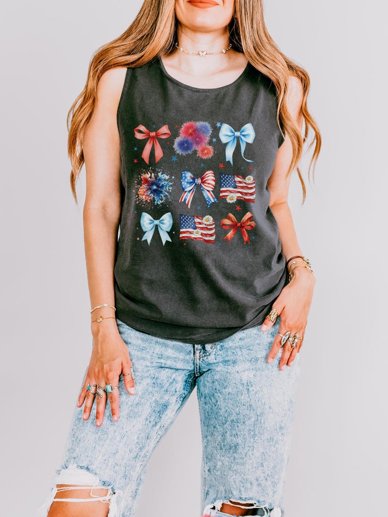 USA Tank Top | Comfort Colors Cotton Shirt | Stars Stripes Look | Beach Friendly Wear image 5