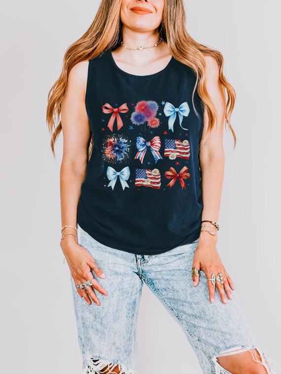 USA Tank Top | Comfort Colors Cotton Shirt | Stars Stripes Look | Beach Friendly Wear