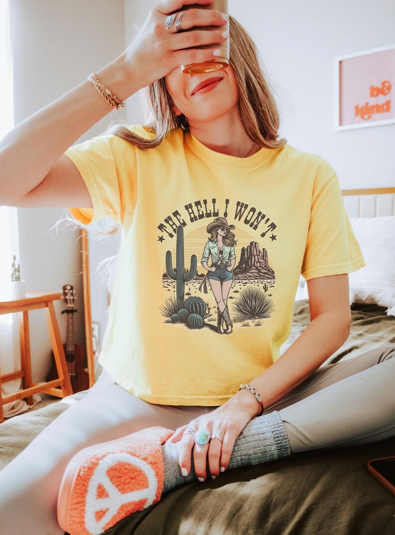 Western Cowgirl Tee | Yeehaw Country Cotton Shirt | Concert Festival Outfit | Boxy Fit Graphic Top | Summer Style image 2