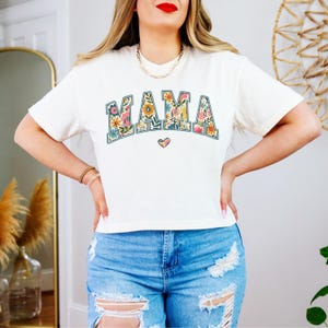 Mama Cropped Tee, Comfort Colors Boxy Top, Flower Print Cotton Shirt
