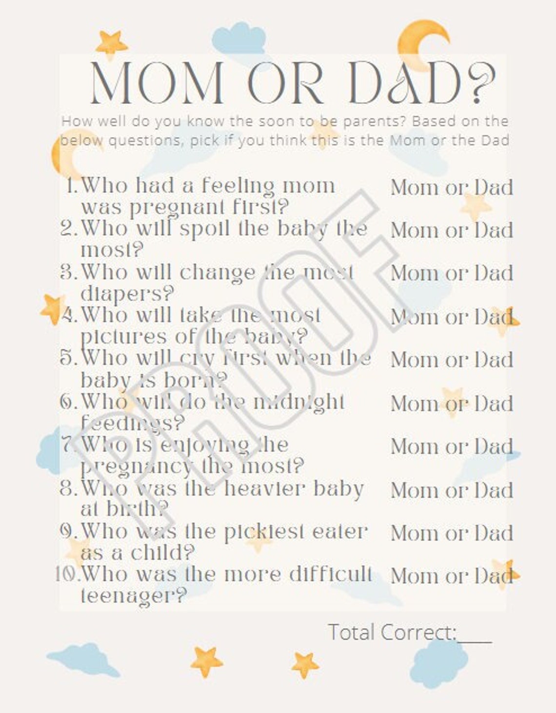 Mom or Dad - Baby Shower Game - Etsy