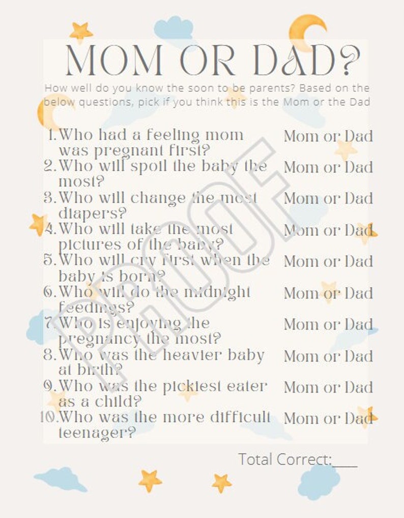 Mom or Dad - Baby Shower Game - Etsy