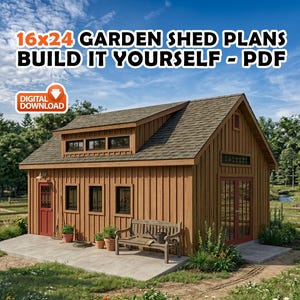 16x24 Garden Shed Plans With Loft (PDF) – Workshop & Storage Shed with Double Doors, Shed Blueprints with Materials List
