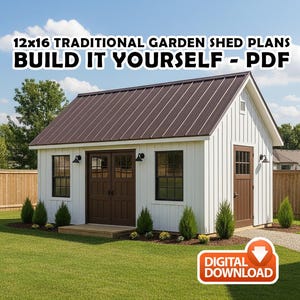 12x16 Traditional Garden Shed Plans (PDF) – DIY Storage Shed Blueprints with Materials List