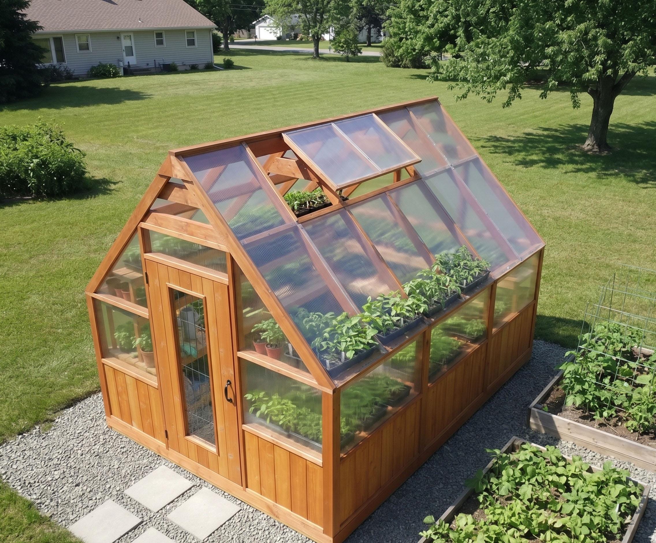 9x12 Ft Cedar Greenhouse Shed Plans DIY Chalet style Polycarbonate 