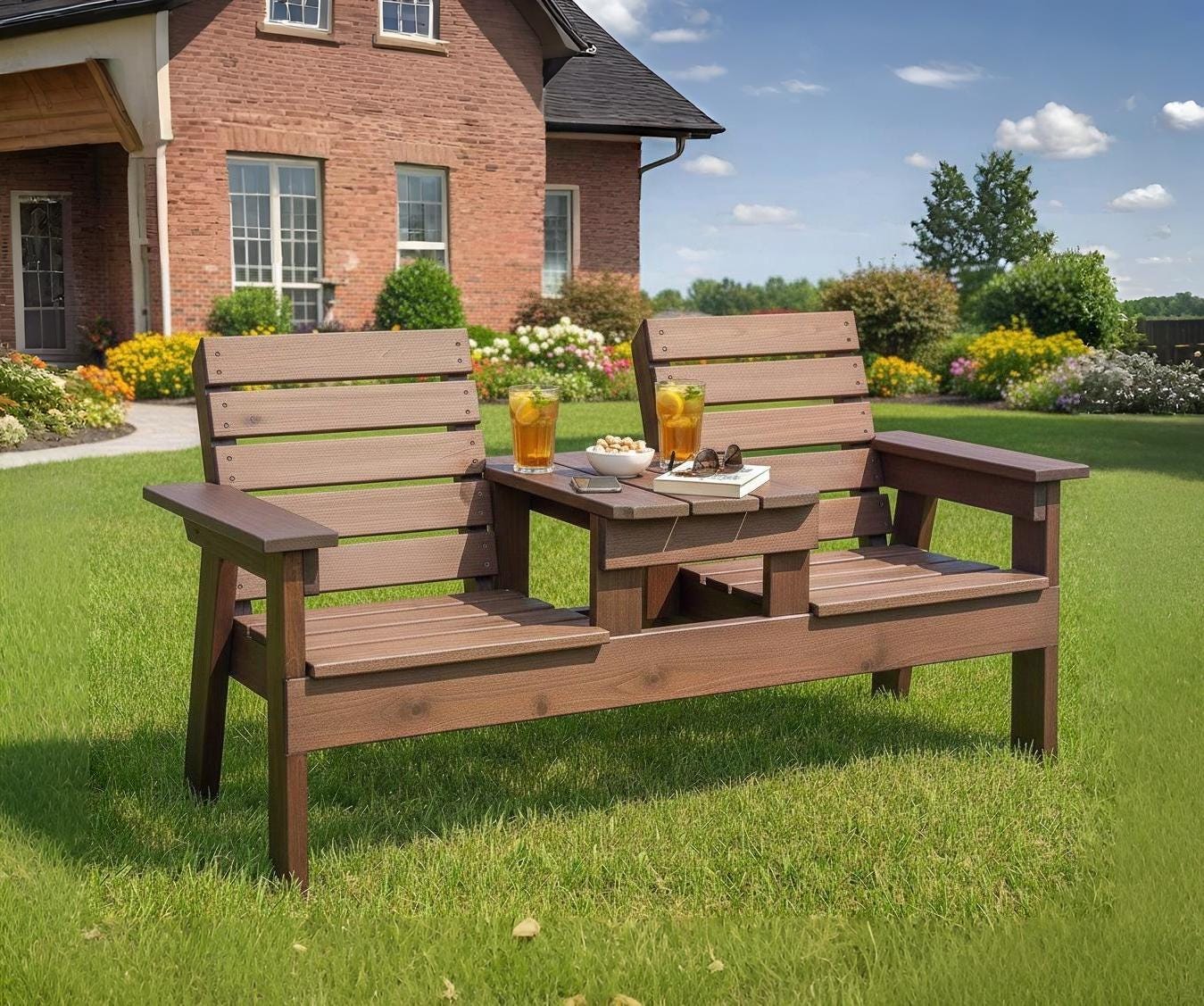 Double Chair Bench With Table Plans PDF | DIY 2-seat Outdoor Cedar ...