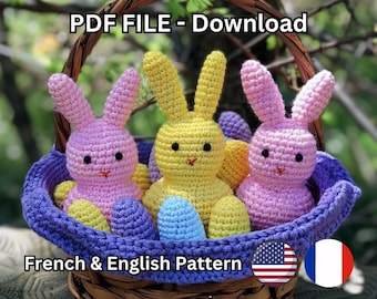 Peep Easter Bunny Crochet Pattern, No Sew Peep Bunny Pdf Pattern, Peep Amigurumi Crochet Pattern Pdf, English And French Pdf Guide