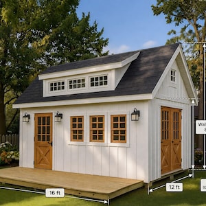 12x16 Garden Shed Plans With Loft (PDF) – Workshop & Storage Shed with Double Doors, Shed Blueprints with Materials List image 2
