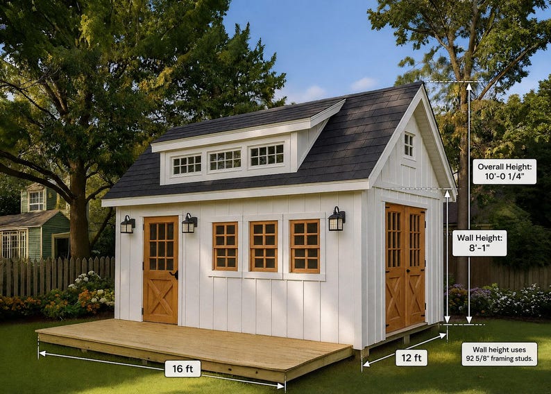 12x16 Garden Shed Plans With Loft (PDF) – Workshop & Storage Shed with Double Doors, Shed Blueprints with Materials List image 2