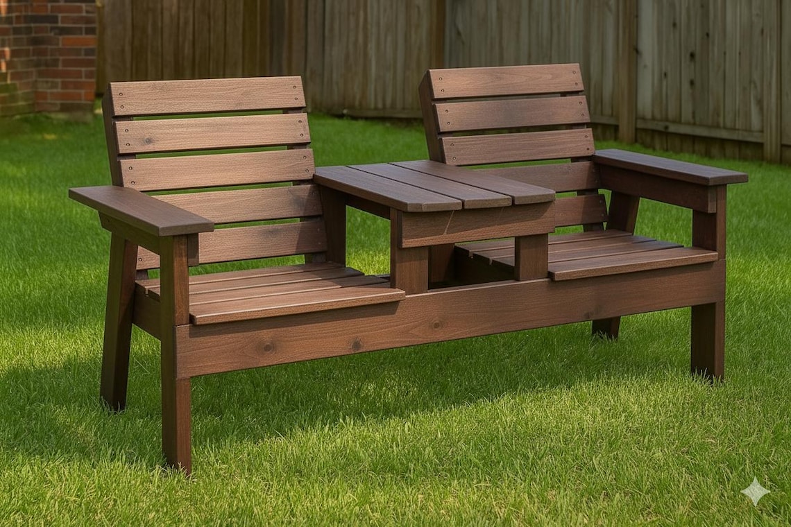 Double Chair Bench With Table Plans PDF | DIY 2-seat Outdoor Cedar ...