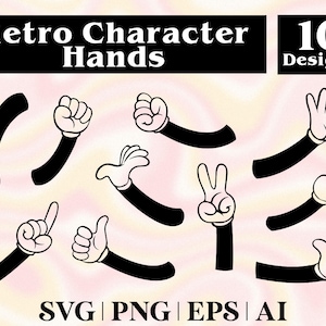 Retro Cartoon Hands svg Bündel von 10 Designs, Cartoon Arms svg