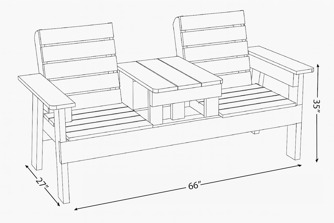 Double Chair Bench With Table Plans PDF | DIY 2-seat Outdoor Cedar ...