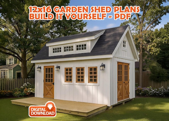 12x16 Garden Shed Plans With Loft (PDF) – Workshop & Storage Shed with Double Doors, Shed Blueprints with Materials List