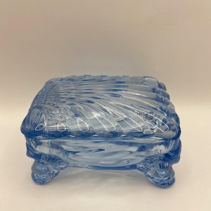 Cambridge Moonlight Blue Caprice Cigarette & Ashtray Set of 4, depression  glass rare