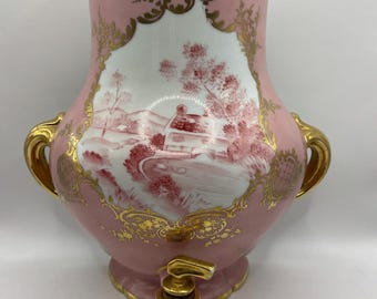 Antique Hand Painted Porcelain Lavabo: Continental Wall Cistern