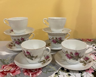 Moss Rose Plates, Cups, Snack Set, Vintage Cake Plate by Laurel