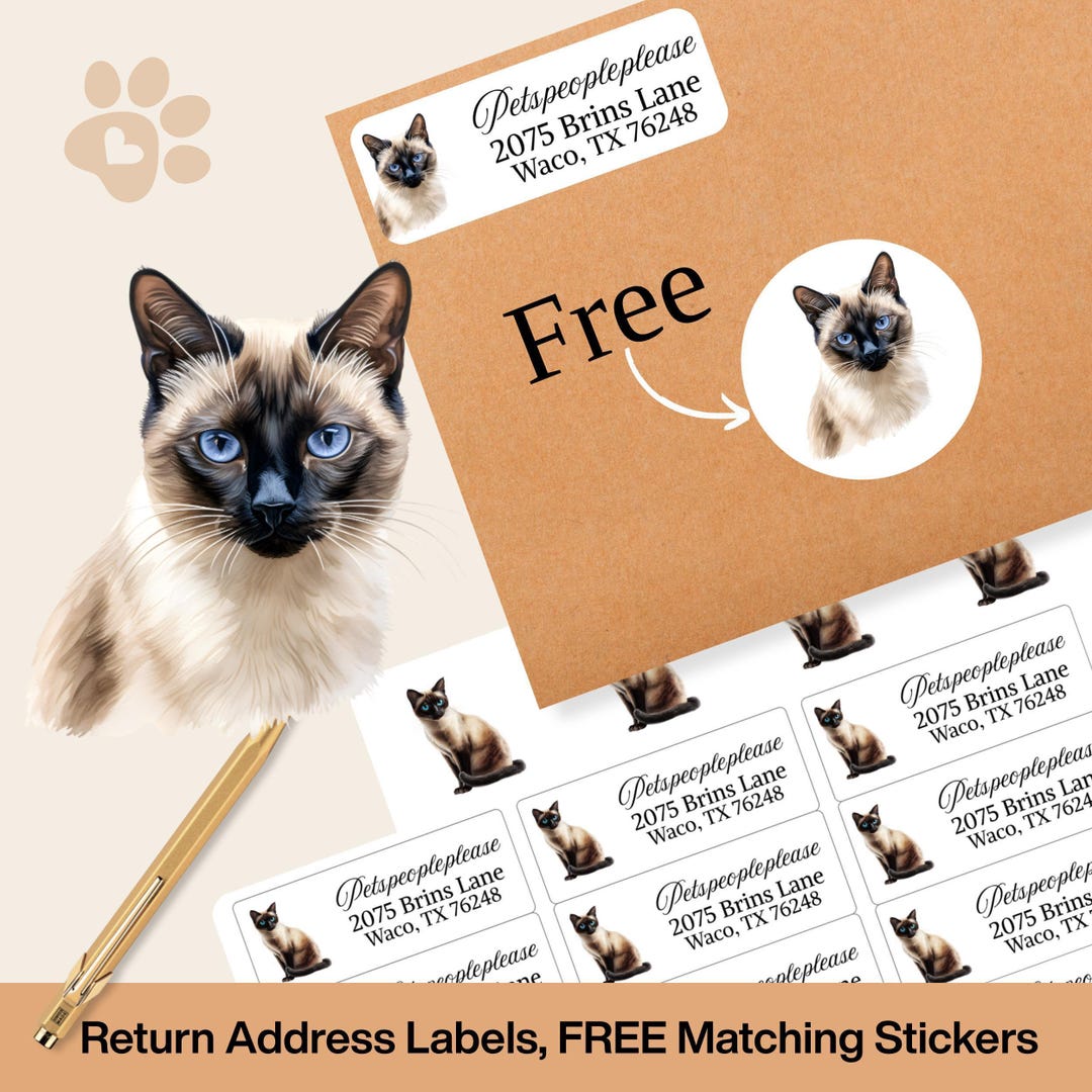 Siamese Cat Return Address Labels + Matching Envelope Seal Stickers - Etsy