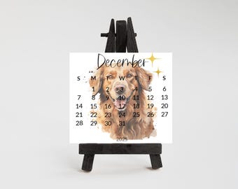 2027 Golden Retriever calendar for small desk - stand up mini calendar wood stand optional-desktop-Dog lover, coworker