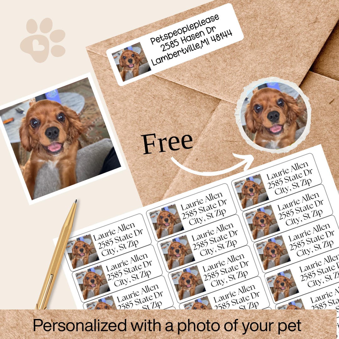 Mailing Labels Dogs Pet Photo Address Labels, FREE Personalized Dog Sticker Sheet Set, Kids ...