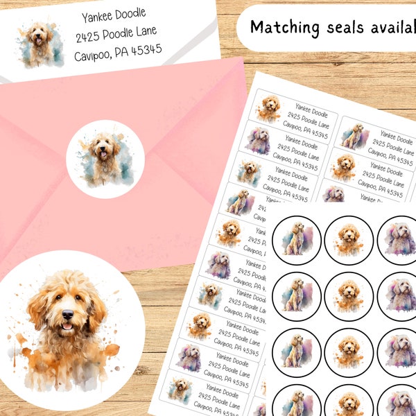 Personalized Doodle lover return address labels -Custom stickers - envelope seals - Cavipoo, Poodle, Cockapoo, Goldendoodle - dog lover gift