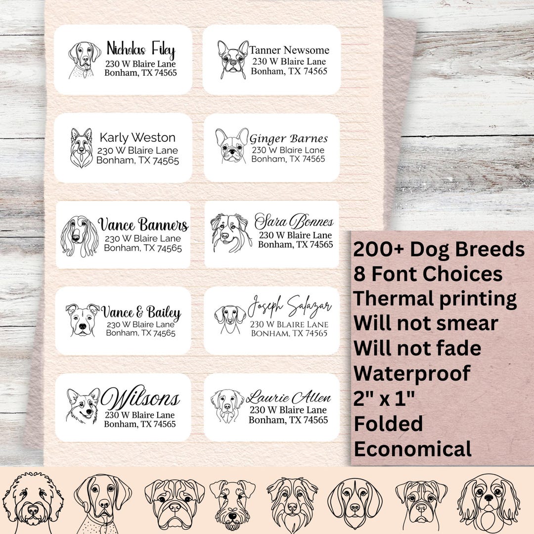 Personalized Return Address Labels, Pick Your Dog Breeds, Waterproof ...