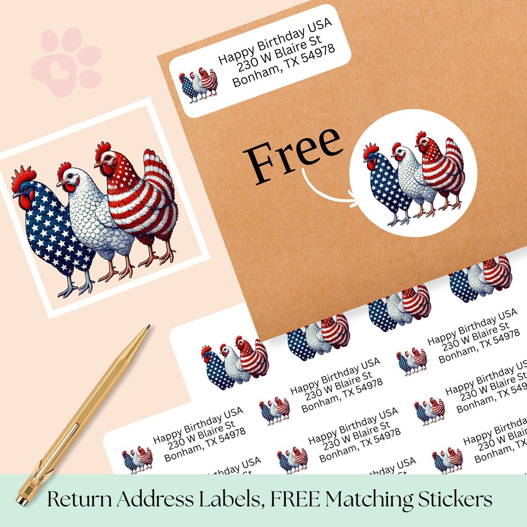 Patriotic Chicken Return Address Labels, Free Matching Envelope Seal ...