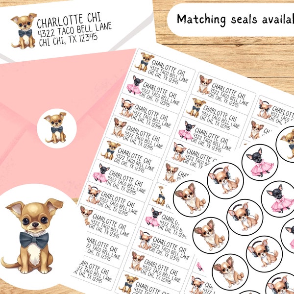 Chihuahua lovers return address label - Custom font address label - peel and stick mailing label - planner or envelope seal - Chihuahua gift