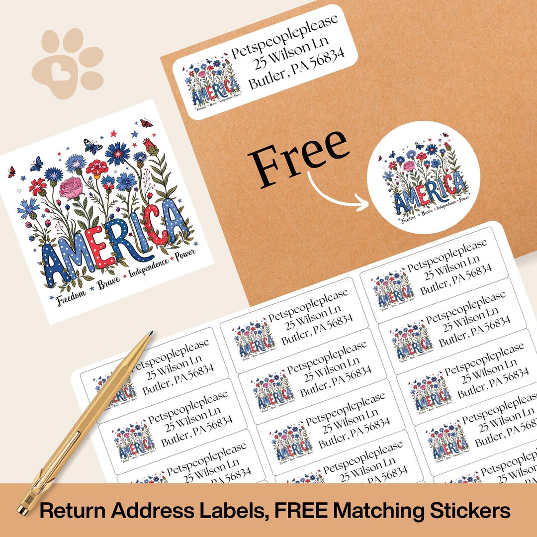 Patriotic America Address Labels, FREE Floral USA Red White Blue ...