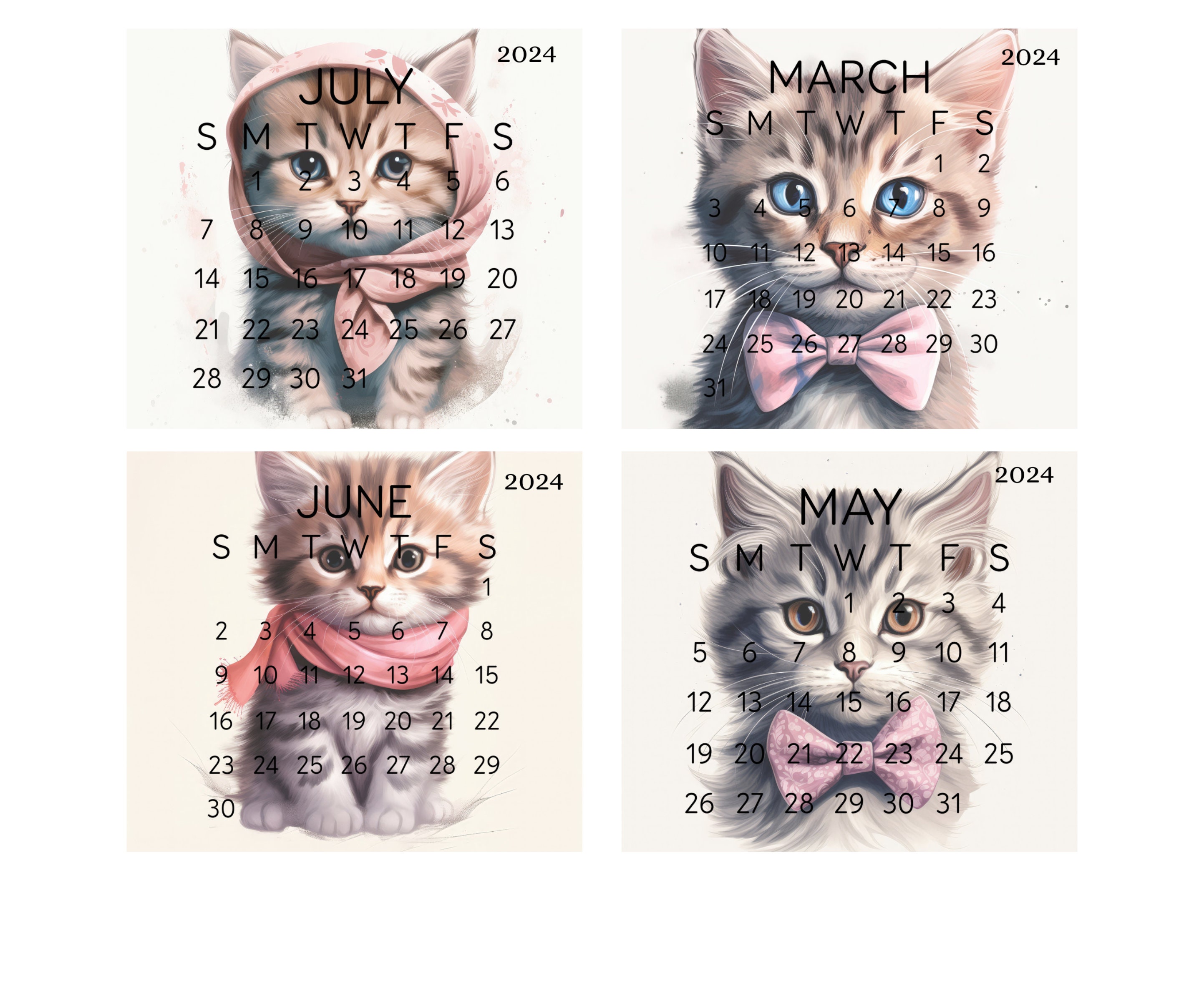 Small Desk Calendar Kitten Optional Wood Stand Mini Cat Calendar Cat