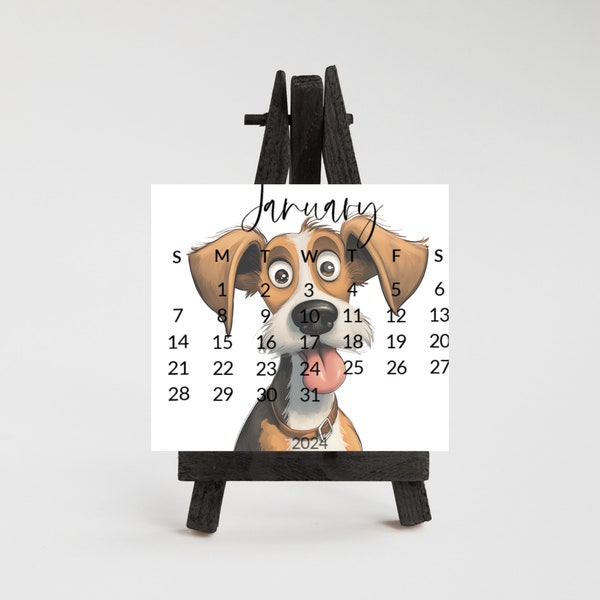 Goofy dogs 2024 stand up calendar for small desk - optional wooden stand - Mini dog calendar-dog lover christmas gift, coworker, friend, mom