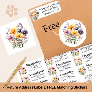 Wildflower Address Labels with FREE Envelope Stickers, Faded Floral Border, Personalized Mailing Labels Printed & Shipped to You, Botanical image 1