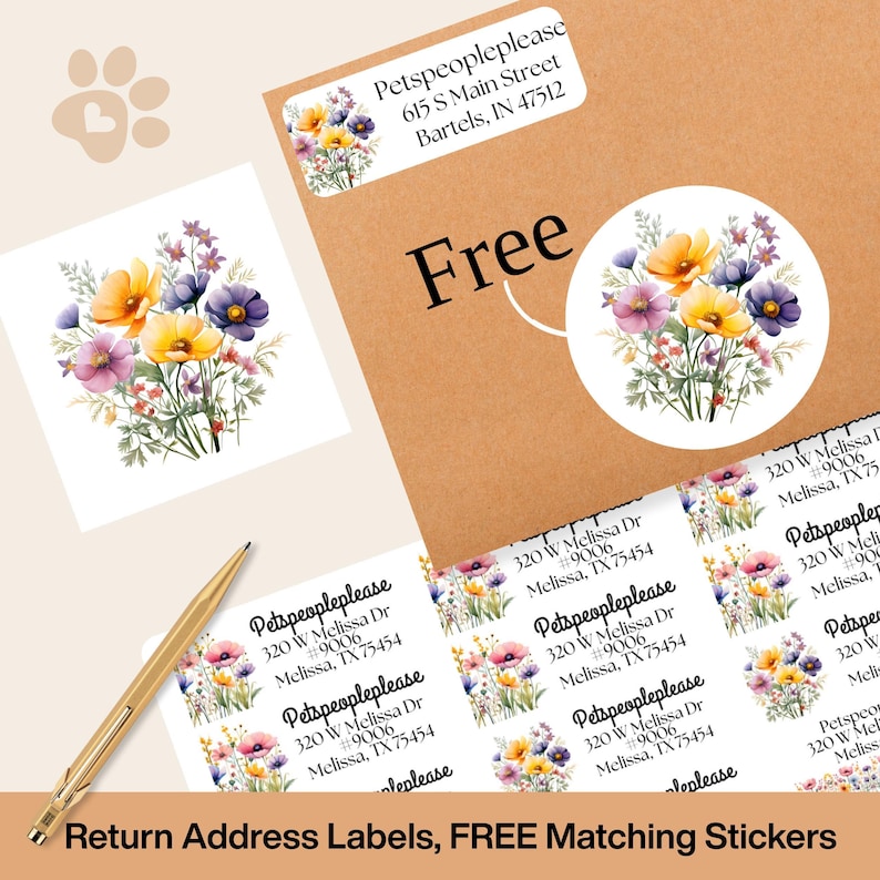 Wildflower Address Labels with FREE Envelope Stickers, Faded Floral Border, Personalized Mailing Labels Printed & Shipped to You, Botanical image 1