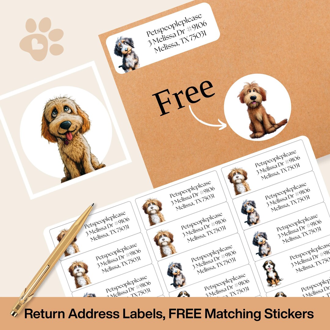 Dog Return Address Labels – Personalized Doodle Dog Return Stickers ...
