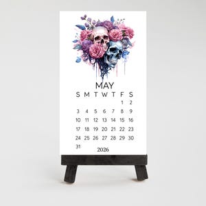 2026 Pastel Gothic Mini Calendar, Small Desk Calendar with Optional Wooden Easel Stand, Dark Academia Spooky Aesthetic Gift