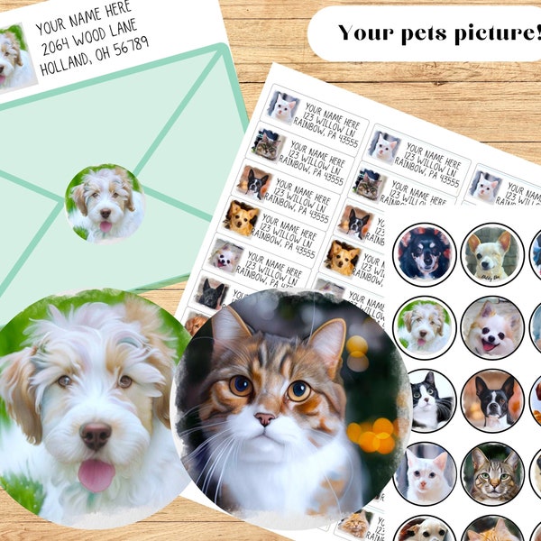 Personalized return address labels - Custom photo labels - photo sticker - envelope addressing - Dogs, cats, hamsters, gerbils, all pets