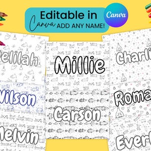 Custom Name Coloring Book Pages for Kids, Personalized Printable Travel Activities for kids, Birthday Party game gift, Kids Name sign door