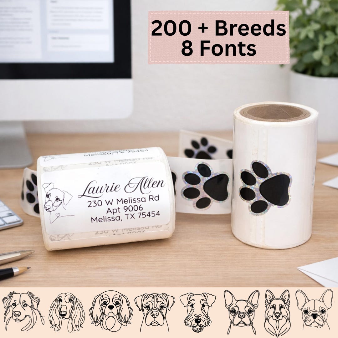 Dog Breeds Roll Labels Waterproof Return Address Labels, Thermal ...