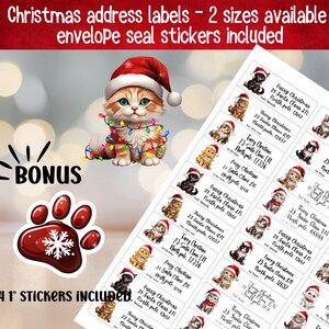 Christmas card cat address labels - Pick your cat breed - BONUS envelope seal stickers Paw Print-return address labels-envelope addressing