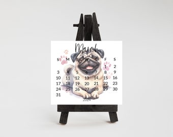 2024 Pug calendar-small desk stand up calendar - gift for Pug mom - unique dog calendar - small space office decor-pug lover gift