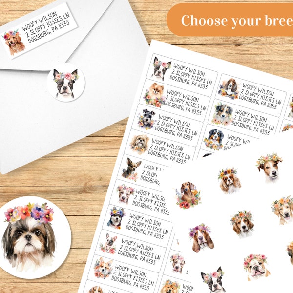 Custom dog return address labels for envelope addressing-Matching envelope seals - Letter writing - snail mail - pen pal gift-Stationery set