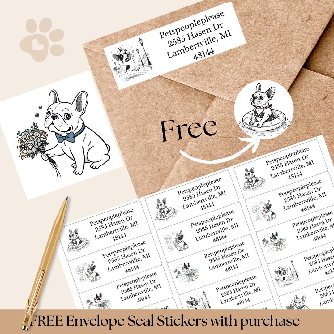 Personalized French Bulldog Return Address Label, Custom Frenchie ...