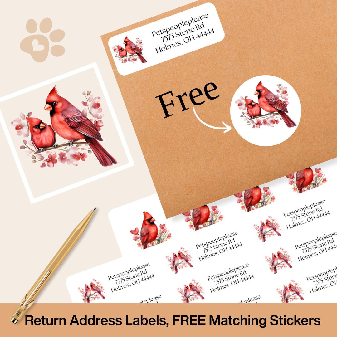 Cardinal Return Address Labels With FREE Matching Envelope Seal ...